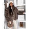 Hnědý kožešinový žíhaný faux fur kabát TELUVIA (Veľkosť M/L)