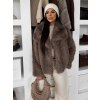 Hnědý kožešinový žíhaný faux fur kabát TELUVIA (Veľkosť M/L)