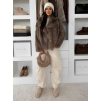Hnědý kožešinový žíhaný faux fur kabát TELUVIA (Veľkosť M/L)