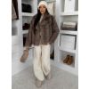 Hnědý kožešinový žíhaný faux fur kabát TELUVIA (Veľkosť M/L)