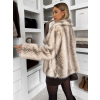 Krémový kožešinový žíhaný faux fur kabát TELUVIA (Veľkosť M/L)