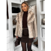 Krémový kožešinový žíhaný faux fur kabát TELUVIA (Veľkosť M/L)