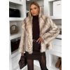 Krémový kožešinový žíhaný faux fur kabát TELUVIA (Veľkosť M/L)