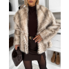 Krémový kožešinový žíhaný faux fur kabát TELUVIA (Veľkosť M/L)