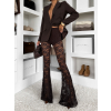 Tmavo hnedé elegantné krajkové nohavice SILNEO