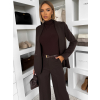 Tmavo hnedý nohavicový elegantný kostým MIRANJO