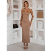 Hnedé dlhé šaty SLOMYX so špagetovými ramienkami
