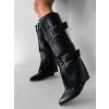 Černé koženkové kozačky LUVRANA s přezkou (Veľkosť 36)