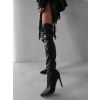 Černé koženkové vysoké kozačky DARYANA nad kolena (Veľkosť 36)
