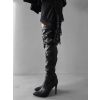 Černé koženkové vysoké kozačky DARYANA nad kolena (Veľkosť 36)