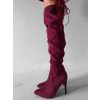 Vínové semišové nad kolená vysoké čižmy DARYANA na podpätku