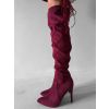 Vínové semišové nad kolena vysoké kozačky DARYANA na podpatku (Veľkosť 36)