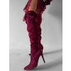Vínové semišové nad kolená vysoké čižmy DARYANA na podpätku