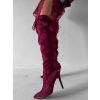 Vínové semišové nad kolena vysoké kozačky DARYANA na podpatku (Veľkosť 36)