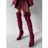 Vínové semišové nad kolená vysoké čižmy DARYANA na podpätku
