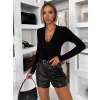 Čierne elegantné tričko JORVIA s dlhým rukávom a výstrihom