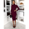 Vínové svetrové midi šaty OKAROT s rolákom