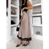 Béžová elegantná saténová midi sukňa SKAYA