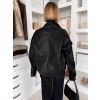 Černá koženková krátká bunda AUBET (Veľkosť ONESIZE)