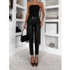 Černé koženkové slim skinny kalhoty BRYLORA (Veľkosť L)