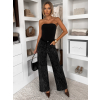 Černé třpytivé široké wide leg džíny RYNOY (Veľkosť L)