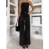 Černé třpytivé široké wide leg džíny RYNOY (Veľkosť L)