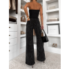 Černé třpytivé široké wide leg džíny RYNOY (Veľkosť L)