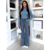 Modré třpytivé široké wide leg džíny RYNOY (Veľkosť L)