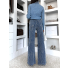 Modré třpytivé široké wide leg džíny RYNOY (Veľkosť L)