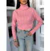 Ružový elegantný sveter rolák XANDRIA s golierom