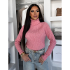 Ružový elegantný sveter rolák XANDRIA s golierom