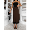 Tmavo hnedá elegantná saténová midi sukňa SKAYA