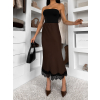 Tmavo hnedá elegantná saténová midi sukňa SKAYA