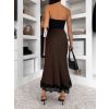 Tmavě hnědá elegantní saténová midi sukně SKAYA (Veľkosť ONESIZE)