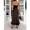 Tmavo hnedá elegantná saténová midi sukňa SKAYA