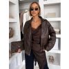 Tmavě hnědá koženková krátká bunda AUBET (Veľkosť ONESIZE)