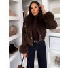 Tmavě hnědá stylová bunda GRUNGE s kožíškem (Veľkosť M/L)