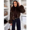 Tmavo hnedá štýlová bunda GRUNGE s kožúškom