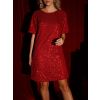 Červené flitrované vánoční šaty NINONE s krátkým rukávem (Veľkosť ONESIZE)