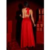 Červené saténové dlouhé šaty FANDARI s výstřihem (Veľkosť ONESIZE)