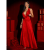 Červené saténové dlhé šaty FANDARI s výstrihom