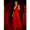 Červené saténové dlouhé šaty FANDARI s výstřihem (Veľkosť ONESIZE)