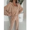 Béžová stylová semišová tepláková souprava BEAUN s topem (Veľkosť ONESIZE)