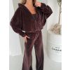 Tmavě hnědá semišová tepláková souprava BEAUN s topem (Veľkosť ONESIZE)