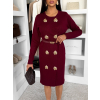 Bordó elegantné svetrové šaty HEARTY s dlhým rukávom