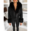 Čierna štýlová krátka bunda HEXUMI s kožúškom