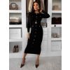 Černé elegantní šaty CRESTILO s dlouhým rukávem (Veľkosť M/L)
