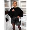 Čierny oversize pohodlný sveter ZARVONI s vlnou