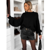 Černý oversize pohodlný svetr ZARVONI s vlnou (Veľkosť ONESIZE)