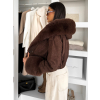 Tmavo hnedá štýlová krátka bunda HEXUMI s kožúškom
